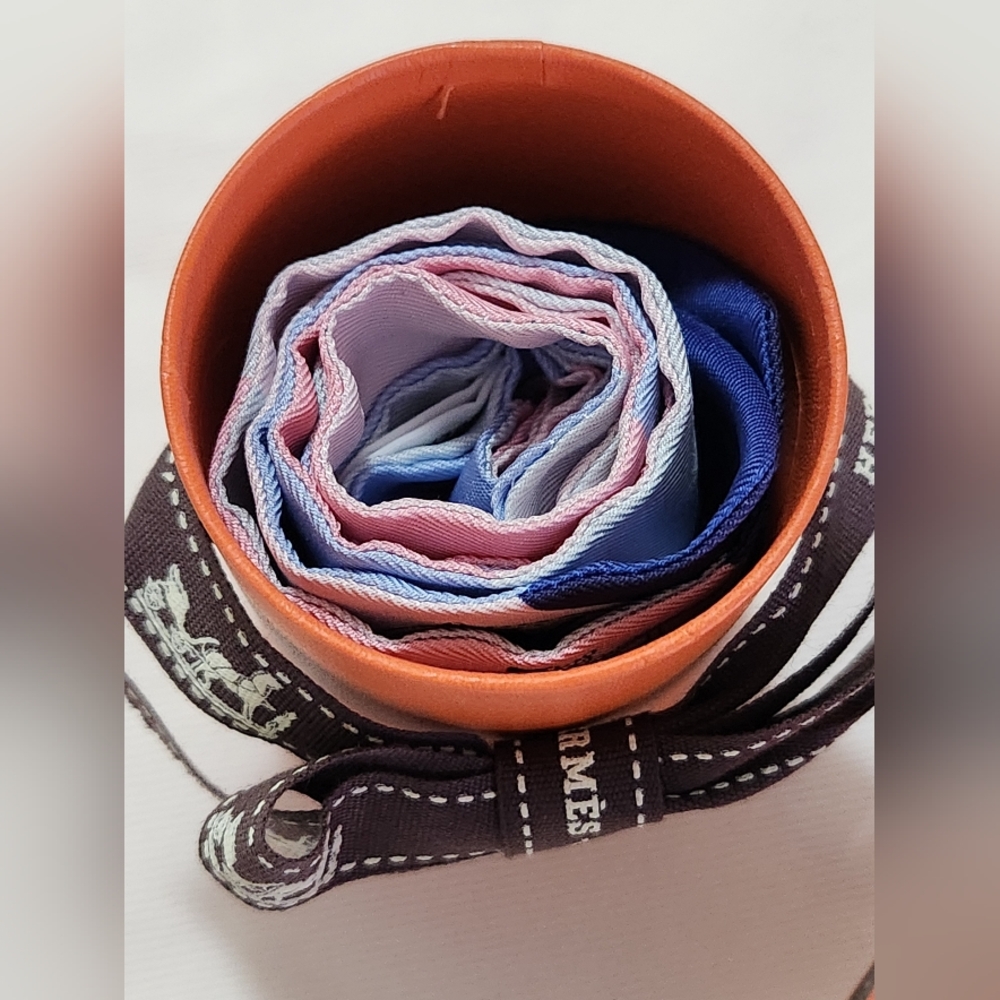 Hermes Twilly "Les Voitures Exquises" - Bleu/Rose/Vert - Picture 4 of 16